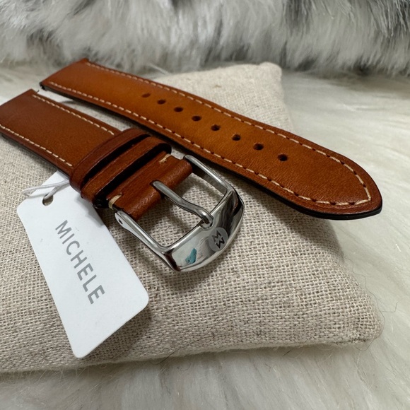 NEW wTags Michele 18MM Leather Watch Band in Saddle - Picture 2 of 7